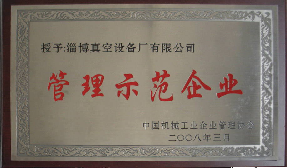 2008年3月，公司被中國機械工業企業管理協會授予“管理示范企業”